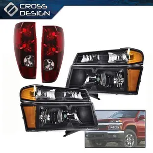 CROSSDESIGN Black Housing Headlights + Tail light Fits Chevy Colorado GMC Canyon 2004-2012