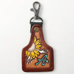 American Darling ADKR171 Hand Tooled Carved Genuine Leather Keyring