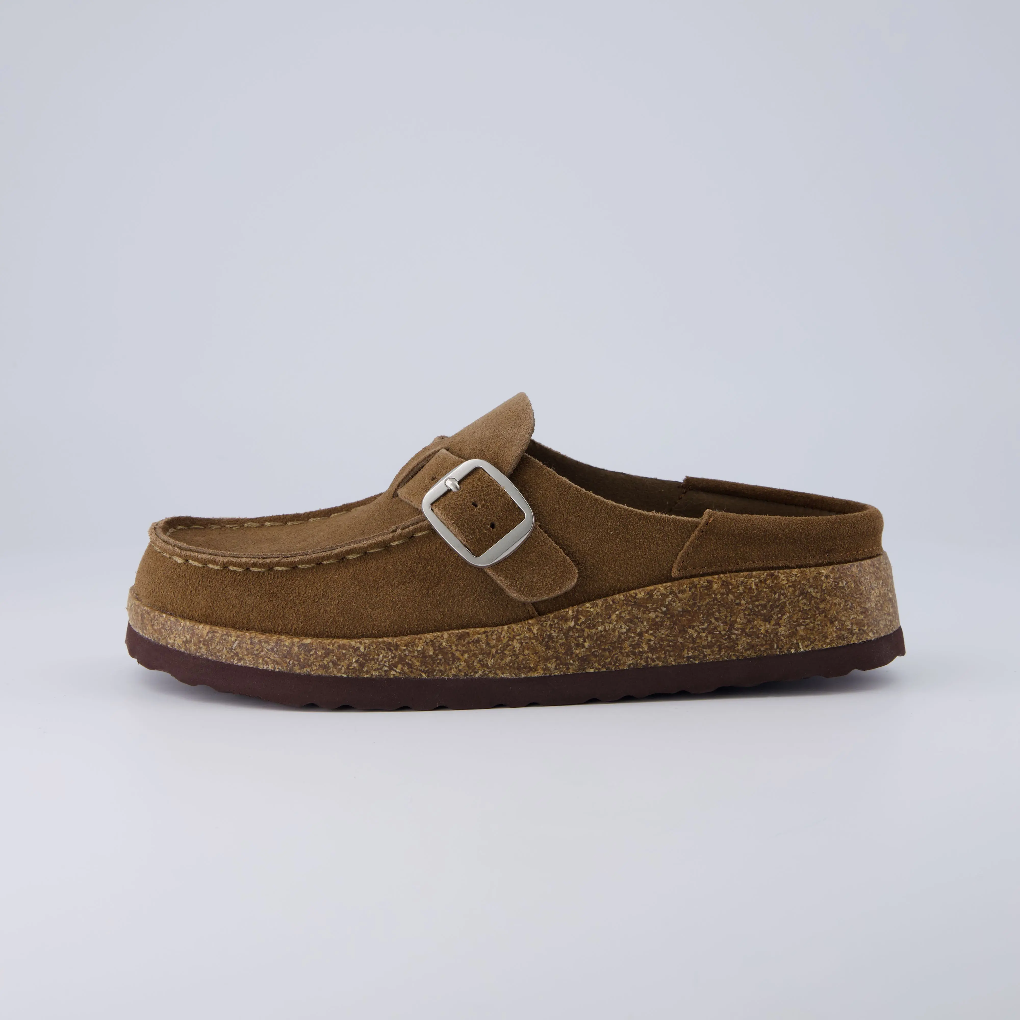 Cushionaire Hobby Leather Clogs For Women | Genuine Suede Slip On Mule Clogs With Adjustable Buckle Strap | Classic Cork Footbed Design For Everyday Indoor Outdoor Wear