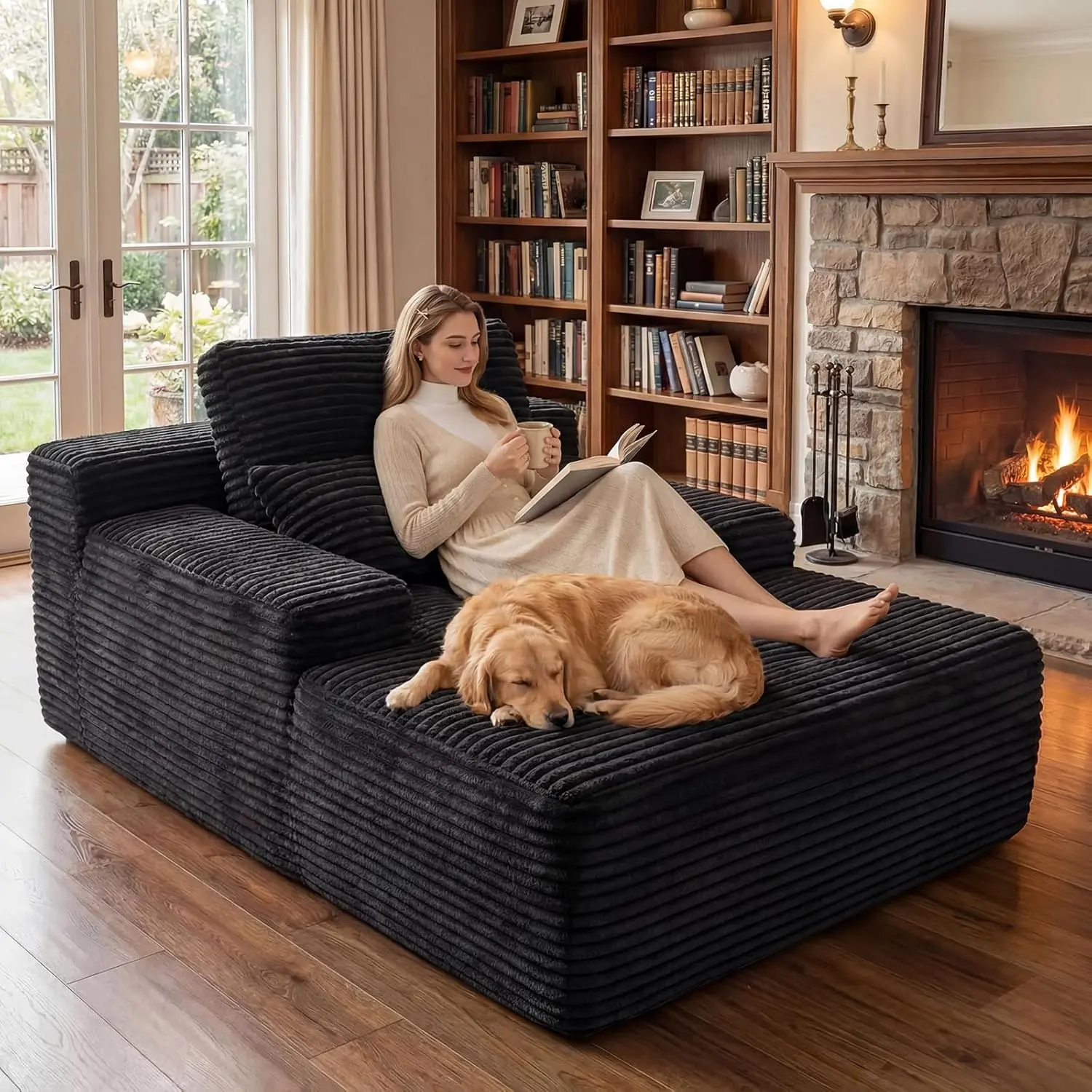 67'' Oversized modern modular Boneless sectional Comfy Chaise lounge chair Lounge cozy Sofa bed Indoor, soft Corduroy upholstery Fluffy Cloud Couch For Living Room, Deep Seat Sleeper Reading Chairs, No Assembly Required