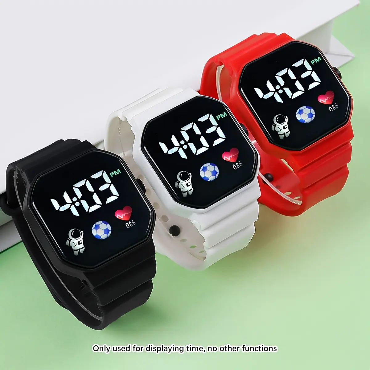 3PCS casual Square Student Electronic Watch with LED Large Digital Suitable Sports casual Teenagers Unisex Electronic Wristwatch