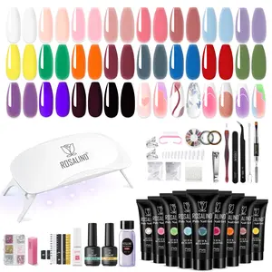 ROSALIND 8/14/20 Color Poly Extension Gel Nail Starter Kit With UV Light Lamp, Base & Top Coat, Blue Red Nude Pink White Brown Shades, Manicure Tools Complete Poly Nail Gel Kit for DIY Nail Art & Salon Use