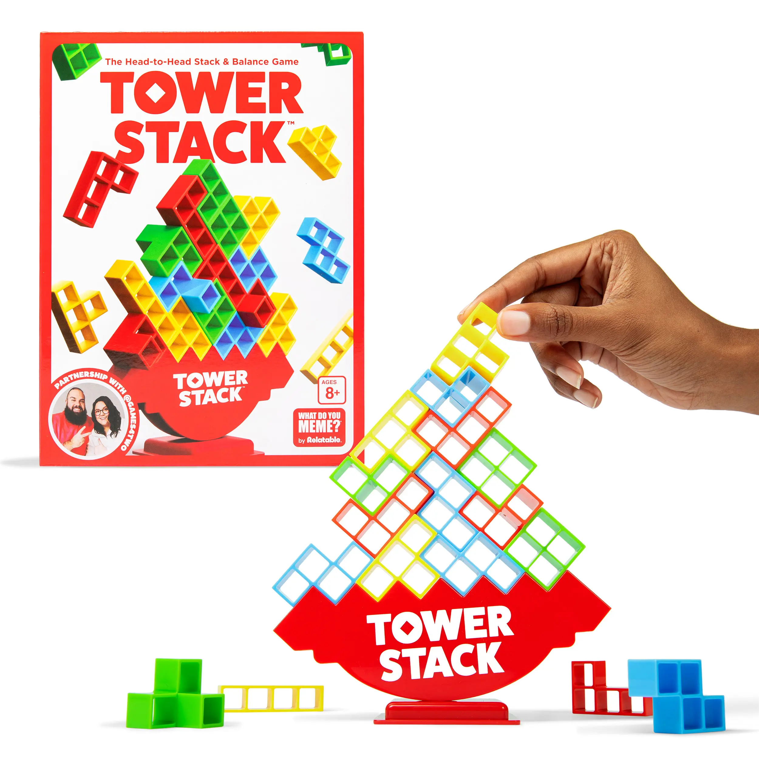 Tower Stack By Relatable, Exciting Tower Game For Kids & Adults Family Game Night, Great Building Toys Kids Games, Includes 44 Cards, 32 Blocks, 1 Tower Body, 1 Tower Stand, And Instructions