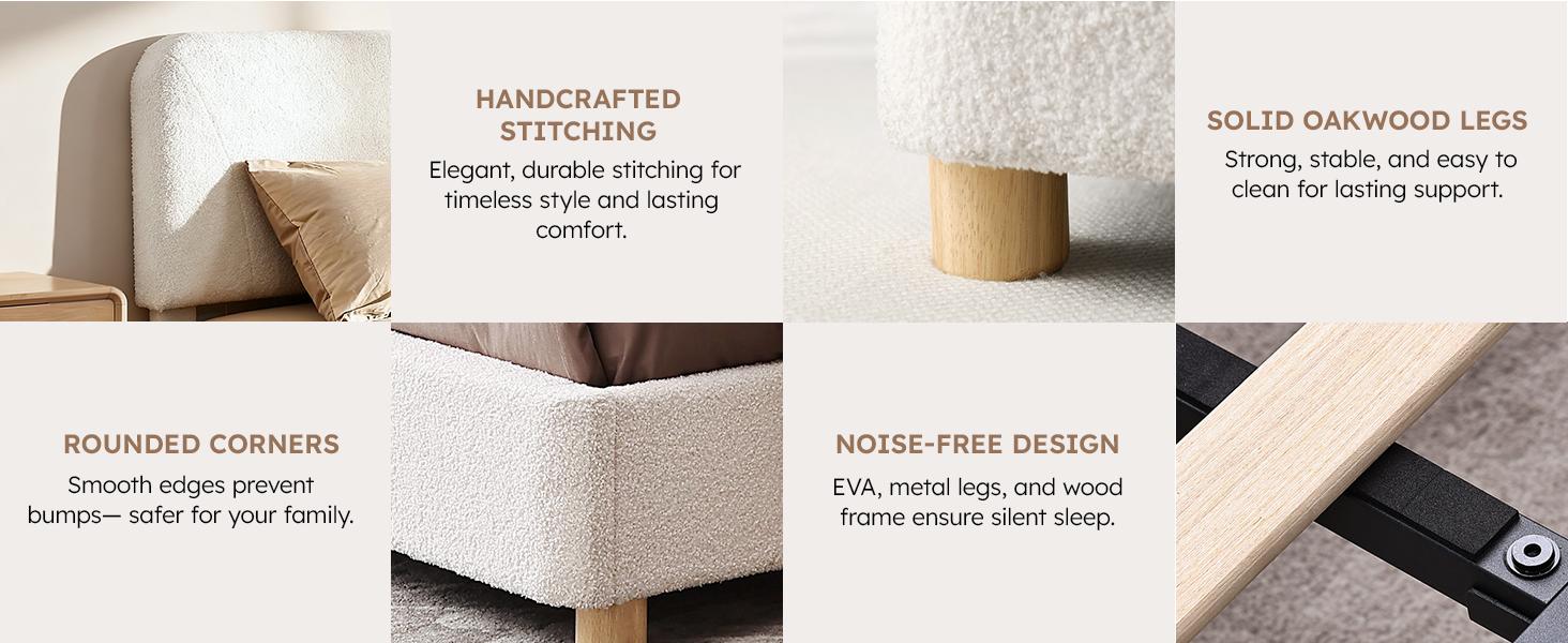 BERRY NEST Queen Size Boucle Bed Frame, Upholstered Cloud Bed Frame with Comfortable and Adjustable Headboard, Solid Wood Legs, Rounded Corners Design & Easy Assembly – Modern Cream Platform Bed, No Mattress, No Noise, Full BERRY NEST Queen Size Boucle Bed Frame, Upholstered Cloud Bed Frame with Comfortable and Adjustable Headboard, Solid Wood Legs, Rounded Corners Design & Easy Assembly – Modern Cream Platform Bed, No Mattress, No Noise, Full