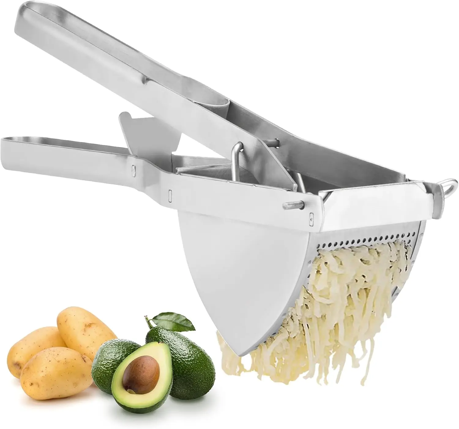 Stainless Steel Potato Ricer & Masher - Heavy Duty Commercial Kitchen Gadget, Ergonomic Comfort Grip, Extra Large Capacity, Dishwasher Safe Vegetable Fruit Utensils (Grey)