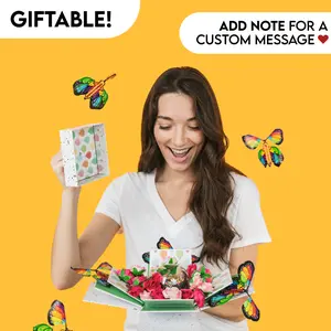 Celebration Explosion Box Gift with Flying Butterfly Surprise - Perfect to celebrate birthdays, anniversaries, & more! - Filled with cake, faux flowers & flying butterflies all ready to gift in a beautiful gift box!