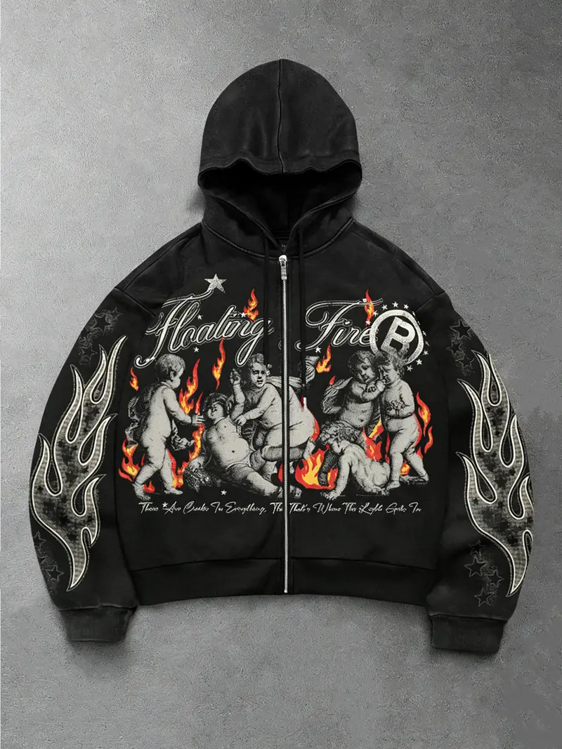 Zip up hoodie with baby angel that says vintage - TikTok Shop