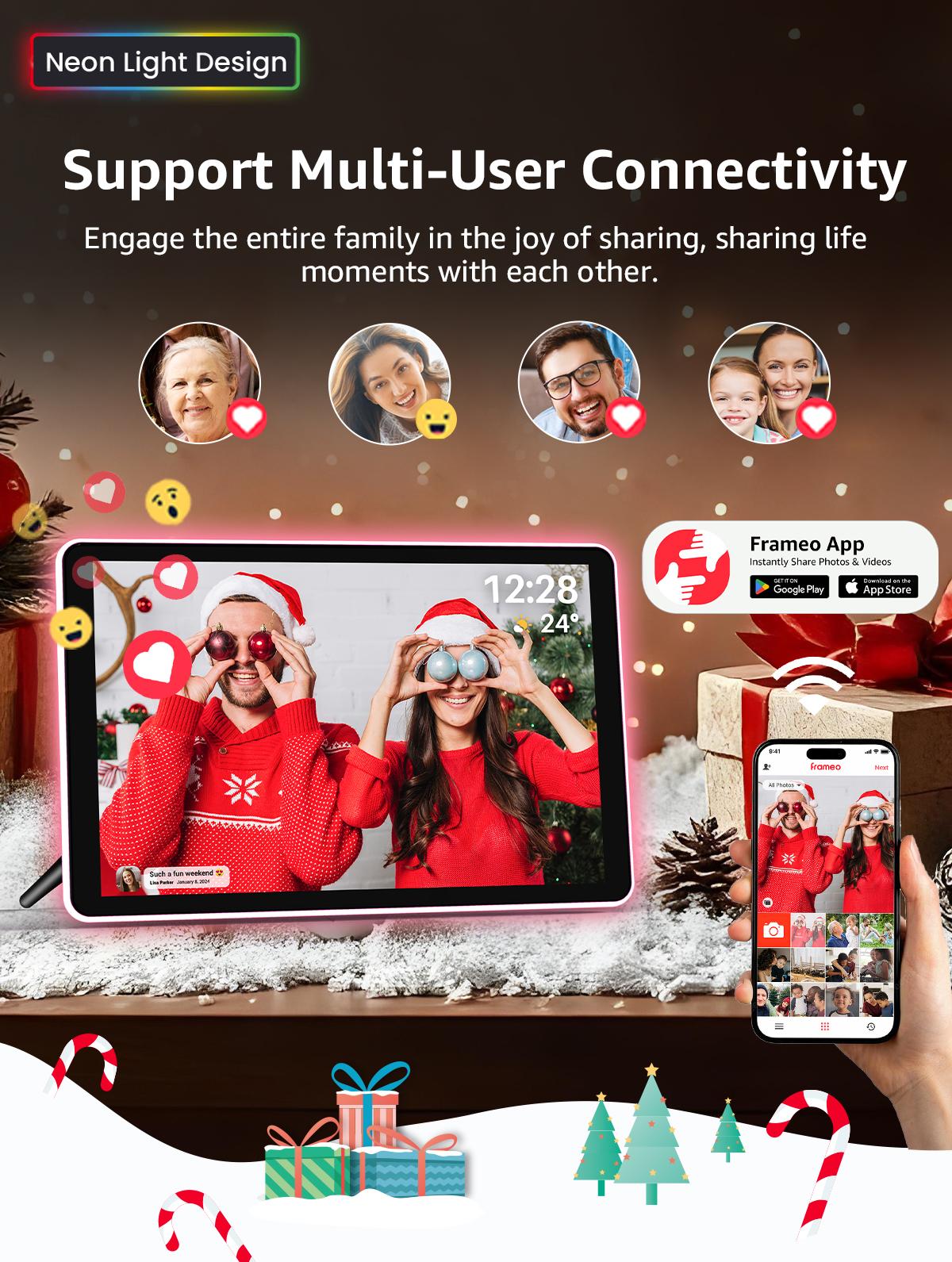 Gift Idea for Family, Apolosign Digital Picture Frame, Home Decor, 10.1 Inch 15.6 Inch 14.1 Inch HD IPS Touchscreen, Support Multi-user Connection, Share Photos Videos Via Free App, Support upport WIFI SD Card, Auto-Rotate Electronic Photo Frame