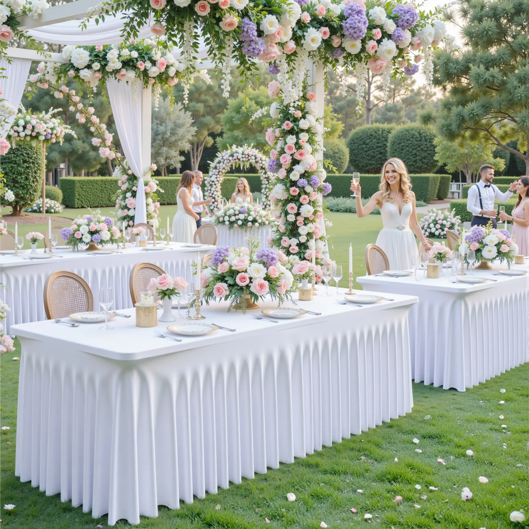 4/6/8FT Spandex Tablecloths for Rectangle Tables Wrinkle Free Washable Table Cloth Rectangle Stretch Fitted Table Cover with Skirt for Wedding Birthday Party Banquet Baby Shower Buffet Event Summer Vibes Outdoor FunSummerwins tiktokshopbacktoschool