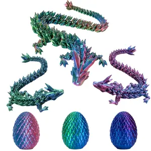 Easter Basket Essentials Stuffers - 12" 3D Printed Dragon Egg,Prefilled Easter Egg Filled with Toy for Kid Boys, Crystal Articulated Dragon Fidget Toys for Boys Kids Teen 5-7 4-6 8-12