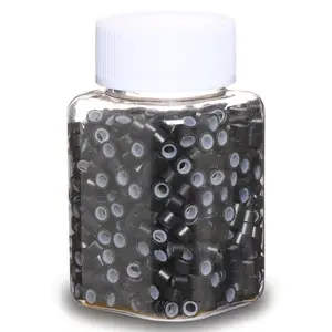 Black-Colored 1000pcs 5mm Hair Extentions Beads, Silicone Lined Micro Rings Links, I Tip Weft Sew in and Hair Tinsel Beads for Hair Extensions