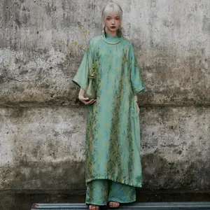 "Loc Tho" Ao Dai set - Wormsilk in Jade [Modern Cut]