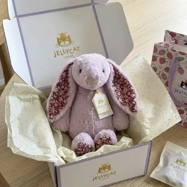 Jellycat Blossom Tulip Bunny Stuffed Animal– Soft Purple Floral Plush Doll with Dust Bag, Rare Spotted Bunny Stuffed Animal, Collector Gift