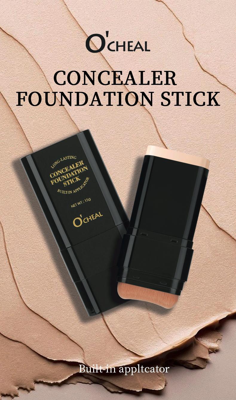2-in-1 Concealer Stick with Brush WheatShade Waterproof Flawless Coverage Hydrating Longwearing Foundation for Women & Girls Makeup Lightweight Matte