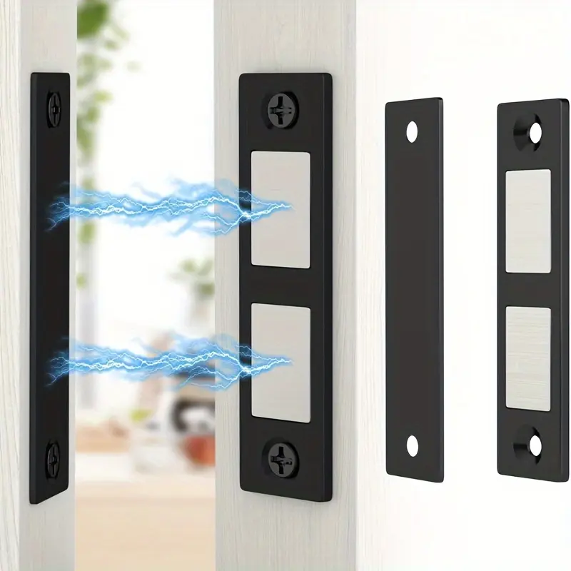 Jiayi Enhanced Magnetic Strength Metal Iron Door Catch Magnetic Set (5/10/15pcs) - 10pcs Black Heavy-Duty Child Safety & Door Security Lock, Screw-On Installation Hardware for Wardrobes, Cupboards, Kitchens