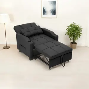 GAOMON Convertible Sleeper Sofa Bed, 4 in 1 Sleeper Chair Pull Out Bed with Vibration Massage Lumbar Pillow, Single Sofa Recliner Chair with USB/Type-C Port, Cup Holders and Side Pocket for Small Spaces，black