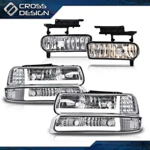CROSSDESIGN LED DRL HEADLIGHTS LAMPS + FOG LIGHTS FITS FOR 99-02 CHEVY SILVERADO 00-06 TAHOE