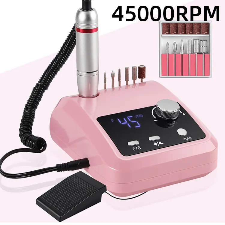 Professional Nail Drill Machine - 45000 RPM Smooth E-File with Low Vibration, Large LCD Screen, Integrated Storage, 112 Accessories for Acrylic & Gel Manicures, Polish Application Pros