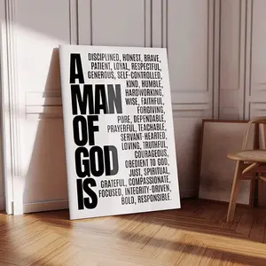 Modern Christian Bible Verse Poster, Religious Wall Artwork for Teen Boys’ Rooms & College Guys’ Dorms, Black and White Home Decor Scripture Print
