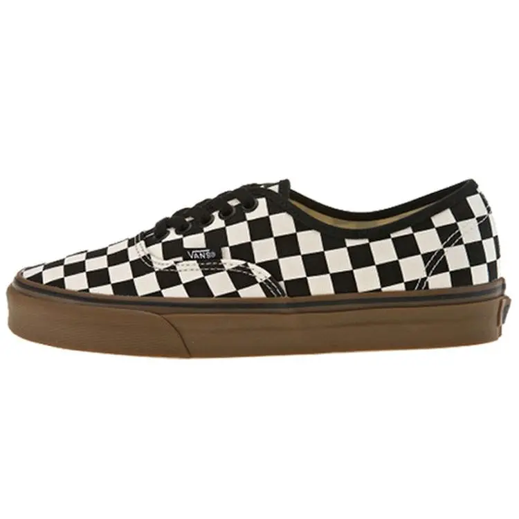 Men's & Women's Vans Authentic Checkerboard Low-Top Casual Skate Sneakers, Black Gum Sole, Durable Design, Sneaker
