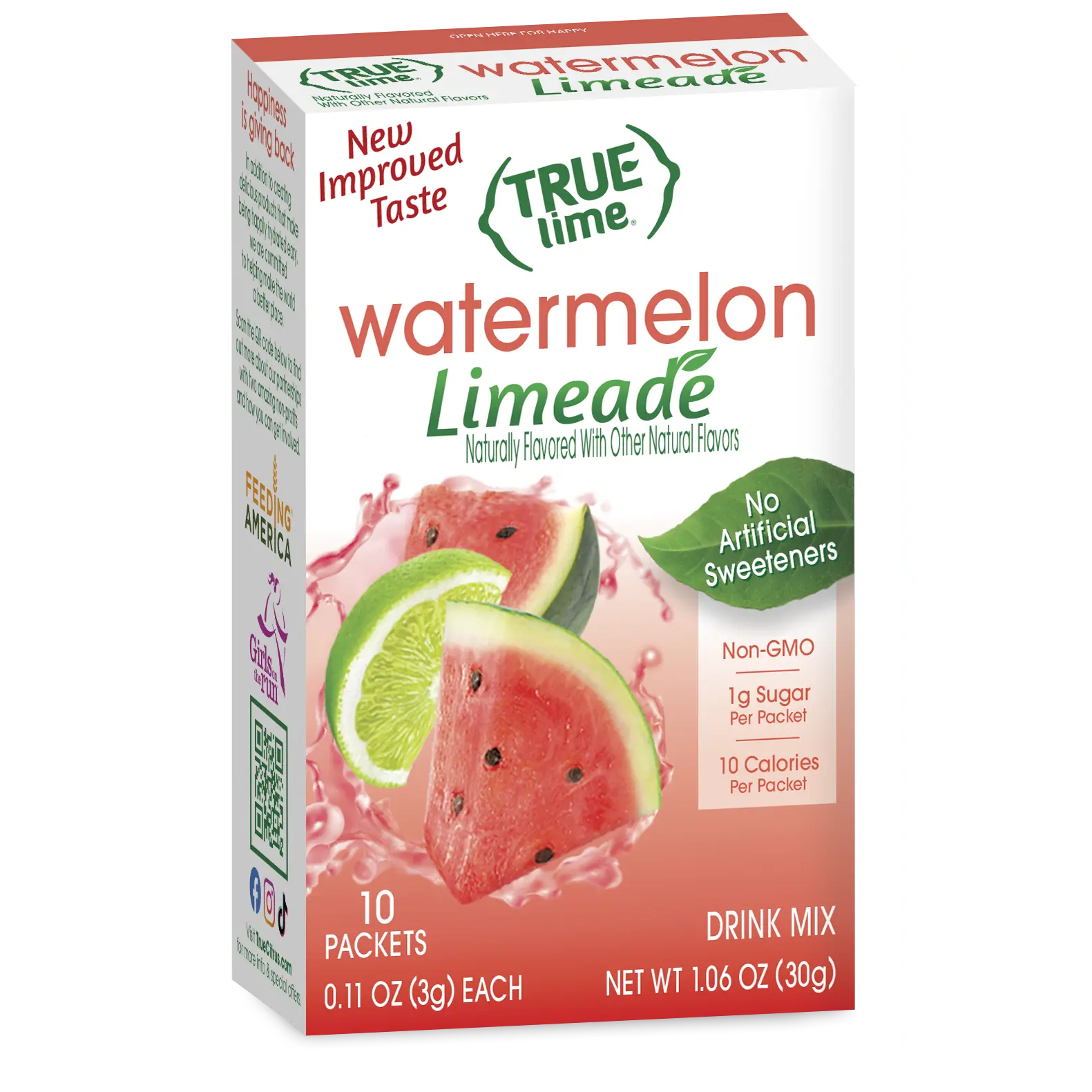 True Lime Watermelon Limeade Drink Mix | 10 Cal | No Artificial Sweeteners | Non-GMO Stick Packets