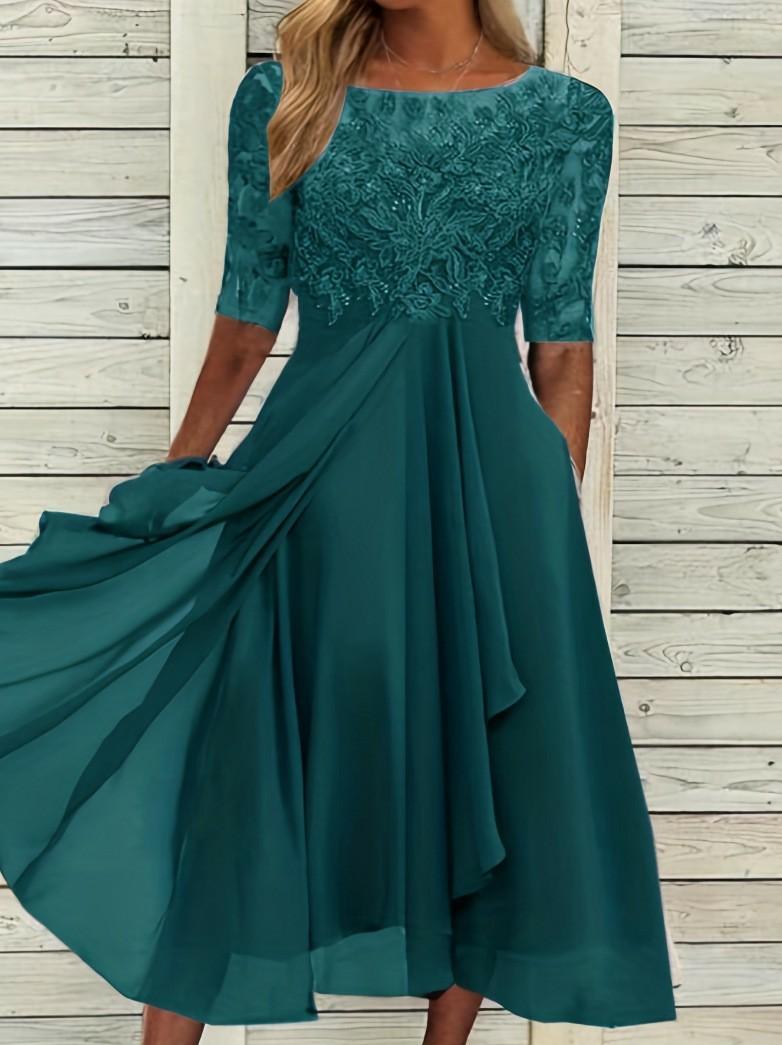 DC DUMPECCI Womenswear Trendy Deep V-Neck Lace Maxi Dress | Slim Fit Chiffon Gown for an Elegant Lady Outfit, Perfect as Bridesmaid or Party Dress Chic Green Chic