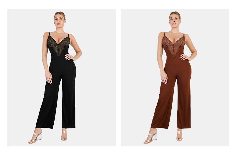 Popilush The Shapewear Jumpsuit Lace Wide-Leg Shapewear Slip Jumpsuits Basic Womenswear Comfort