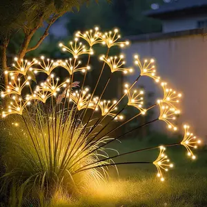 Solar Garden Lights 2 Pack NEW Solar Swaying Starburst Outdoor Lights - Waterproof Fireworks Decoration for Yard, Patio, Pathway - Warm White Magic