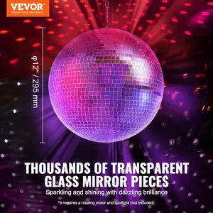 VEVOR Mirror Disco Ball,  , 12 Inch Mirror Ball with Hanging Ring, Lightning Disco Ball Party Decorations, Ideal for DJ Club, Stage, Wedding, Birthday, Christmas, New Years Celebration