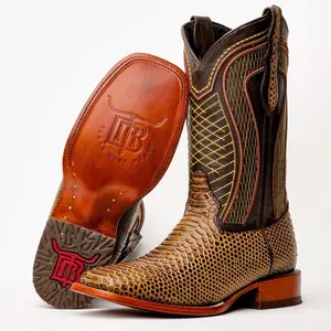 Honey Python Leather Boots - Square Toe