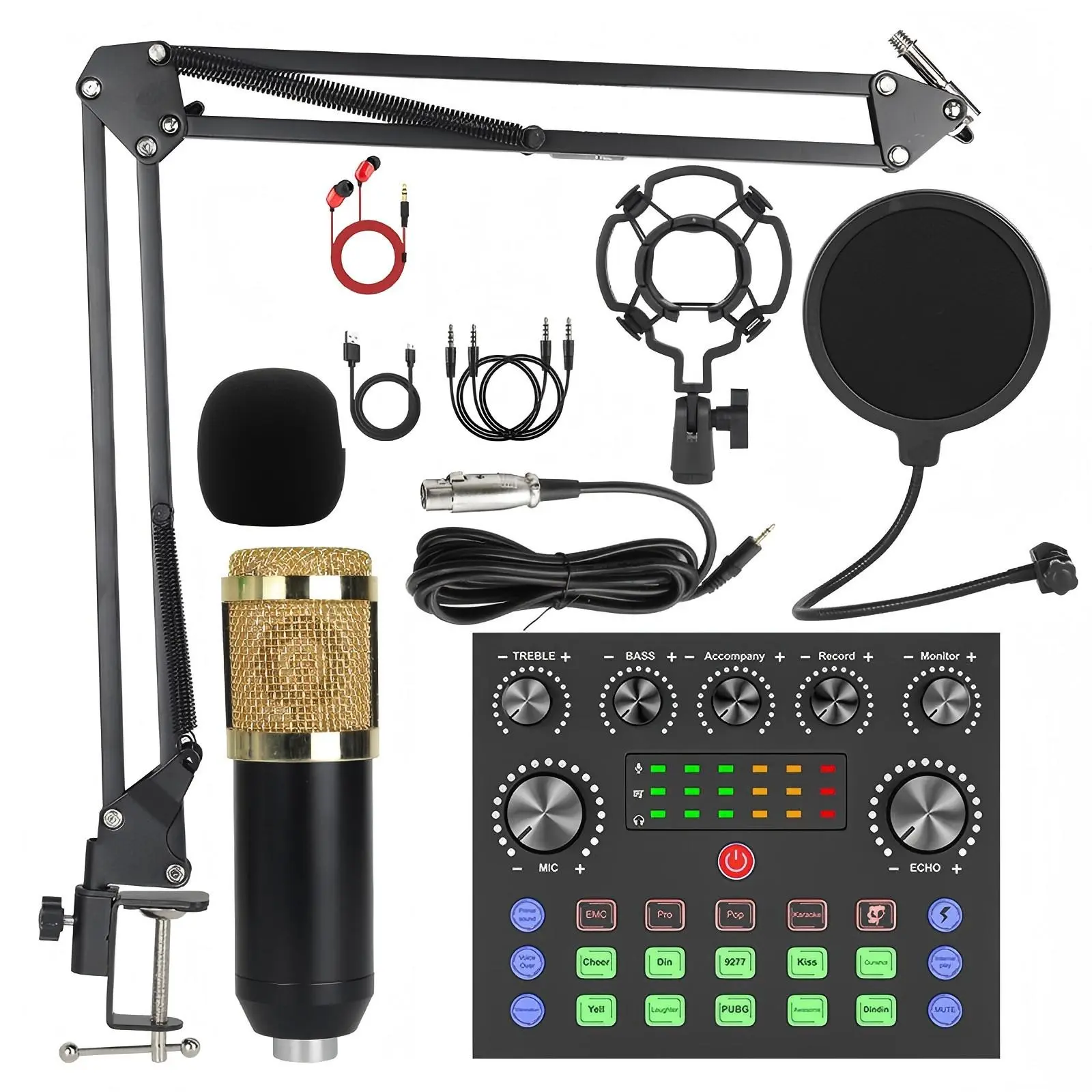 Podcast Equipment Bundle, BM800 Podcast usb rechargeable Microphone Bundle with V8s Voice Changer, Condenser Microphone Recording Studio Package for Podcasting Live Streaming Singing TikTok YouTube dynamic mic sound card desk clamp#Summervibes