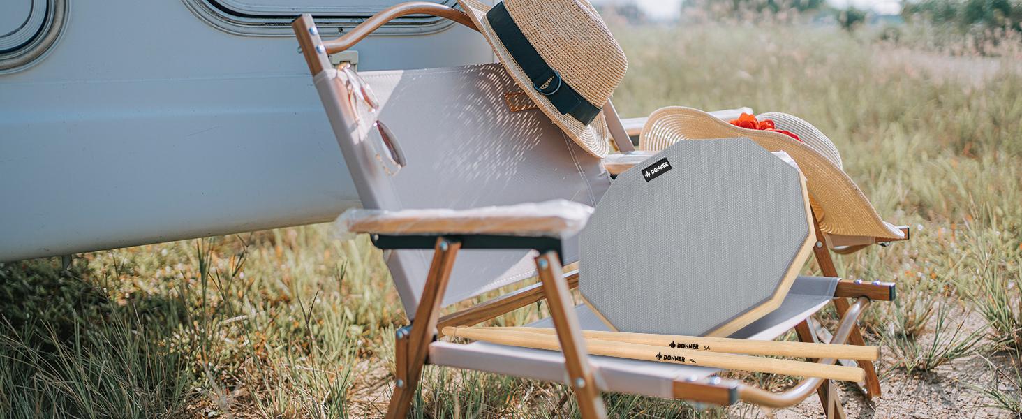 Donner Drum Practice Pad 8 Inches, Silent Practice Drum Pad 2-Sided With Drum Sticks - Gray/Blue