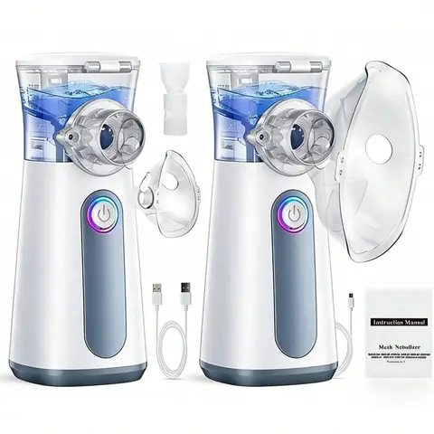 2 pcs Rechargeable Ultrasonic Handheld Mist Sprayer with Built-in 400mAh Battery, Includes Mask & Mouthpiece, Compact & Self-Cleaning, Ideal for Home & Travel Use（No need to install batteries.）
