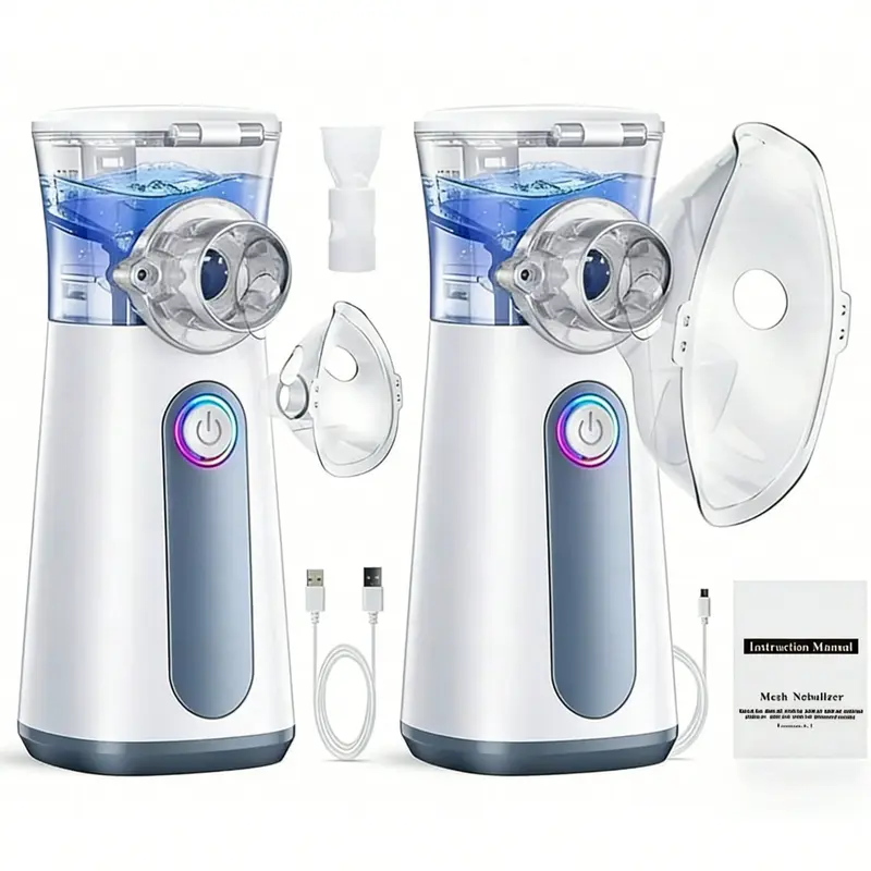 2 pcs Rechargeable Ultrasonic Handheld Mist Sprayer with Built-in 400mAh Battery, Includes Mask & Mouthpiece, Compact & Self-Cleaning, Ideal for Home & Travel Use（No need to install batteries.）