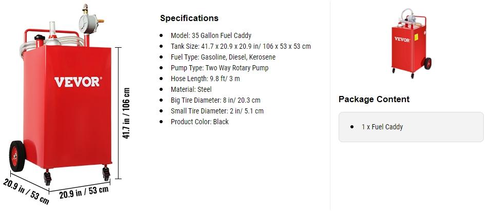 VEVOR Fuel Caddy, TikTokShopBlackFriday, 30/35 Gallon, Gas Storage Tank on 4 Wheels, with Manuel Transfer Pump, Gasoline Diesel Fuel Container for Cars, Lawn Mowers, ATVs, Boats Bottles Organiser