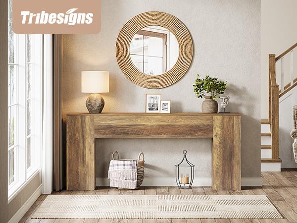 Tribesigns 71-Inch Long Console Table for Entryway, Farmhouse Sofa Console Behind Couch, Entry Table for Hallway, Foyer, Living Room, Rustic Brown