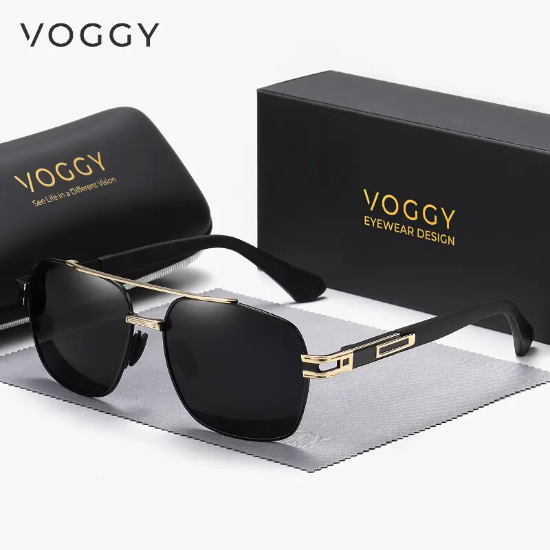 [VOGGY Retro Pilot Sunglasses] VOGGY Retro Pilot Sunglasses - Golden-Tone Accents, Polarized Lenses, Wide Frame (>139mm) - Protection for Men & Women - Outdoor, Driving, Beach, Parties - Includes Case - Ideal Gift for Halloween, Christmas,