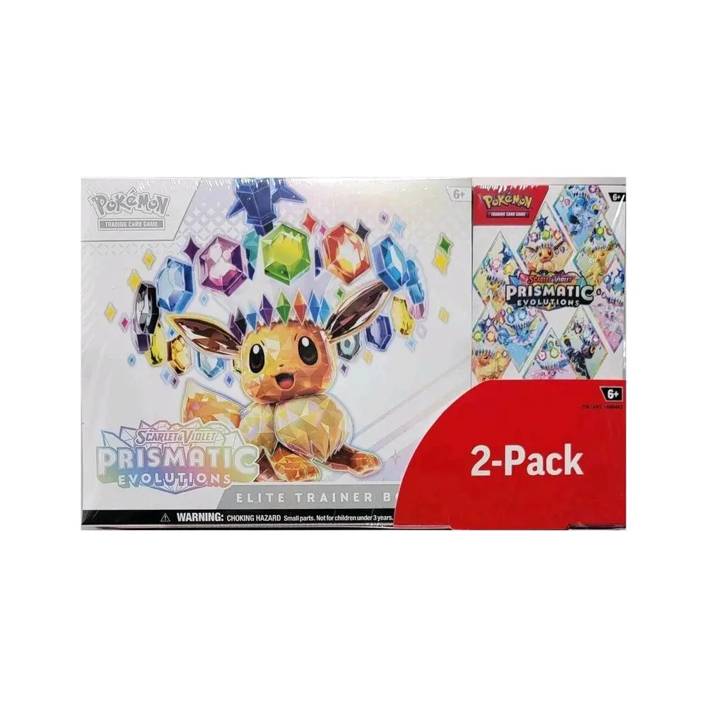 Costco Pokemon Prismatic Evolutions Official TCG Sealed Box - 2-Pack Trainer Box & Booster Bundle, Collectible Cards, Near Mint, 2-Player Game