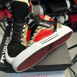 Supra Skytop77 Limited Avenger Black Red Premium Leather Crocodile Horse Hair High Top Sneakers