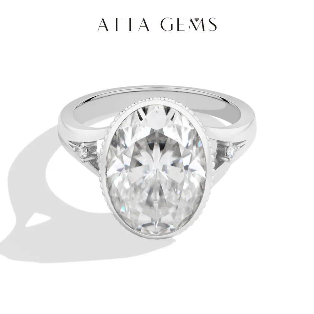 ATTAGEMS Oval Cut 10CT D VVS1 Lab-Grown Moissanite Ring for Women Men Unisex 925 Sterling Silver Ring Elegant Engagement Ring Wedding Fine Jewelry R392, Engagement Rings summerwins tiktokshopbacktoschool