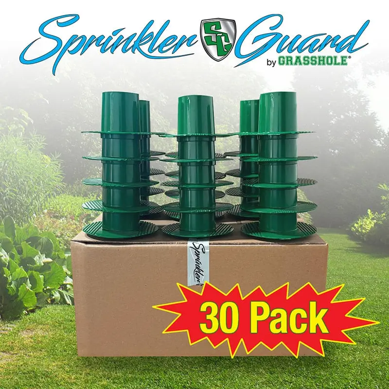 Sprinkler-Guard (30-Pack) by GRASSHOLE – Durable, flexible, long-lasting lawn sprinkler head protection and damage prevention.  Smart defense engineered to prevent sprinkler head damage – built to last, season after season