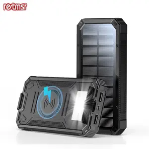 RETMSR 20000mAh Solar Power Bank with Wireless Charging, Ultra-Bright Flashlight, Overcharge Protection, for Outdoor Use, Camping, and Emergency Power Lithium Smartphone Rechargeable