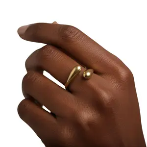 Minimalist Brass Wrap Ring, Women's Adjustable Teardrop Open Bypass Cuff for Everyday Casual Wear, Ethically Sourced Handmade Jewelry