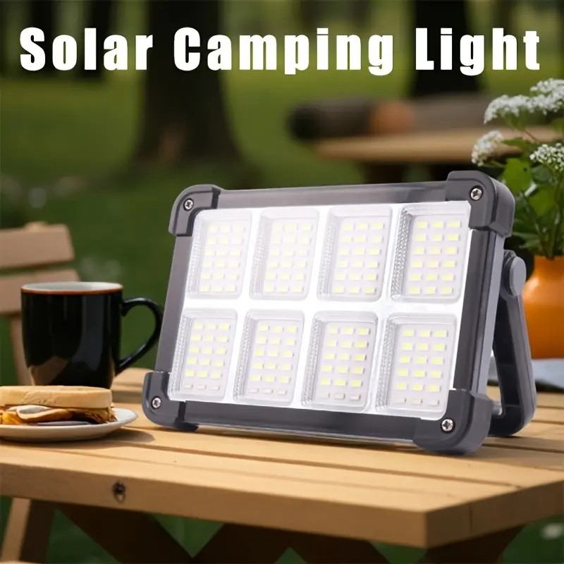 Solar-Powered LED Camping Flashlight with Lithium-Ion Battery, USB+Solar Charge, Type-C Port, Adjustable Dimmable Brightness, Phone Charging, Easy-Carry Portable Outdoor LED Lights for Hiking, Emergency Use