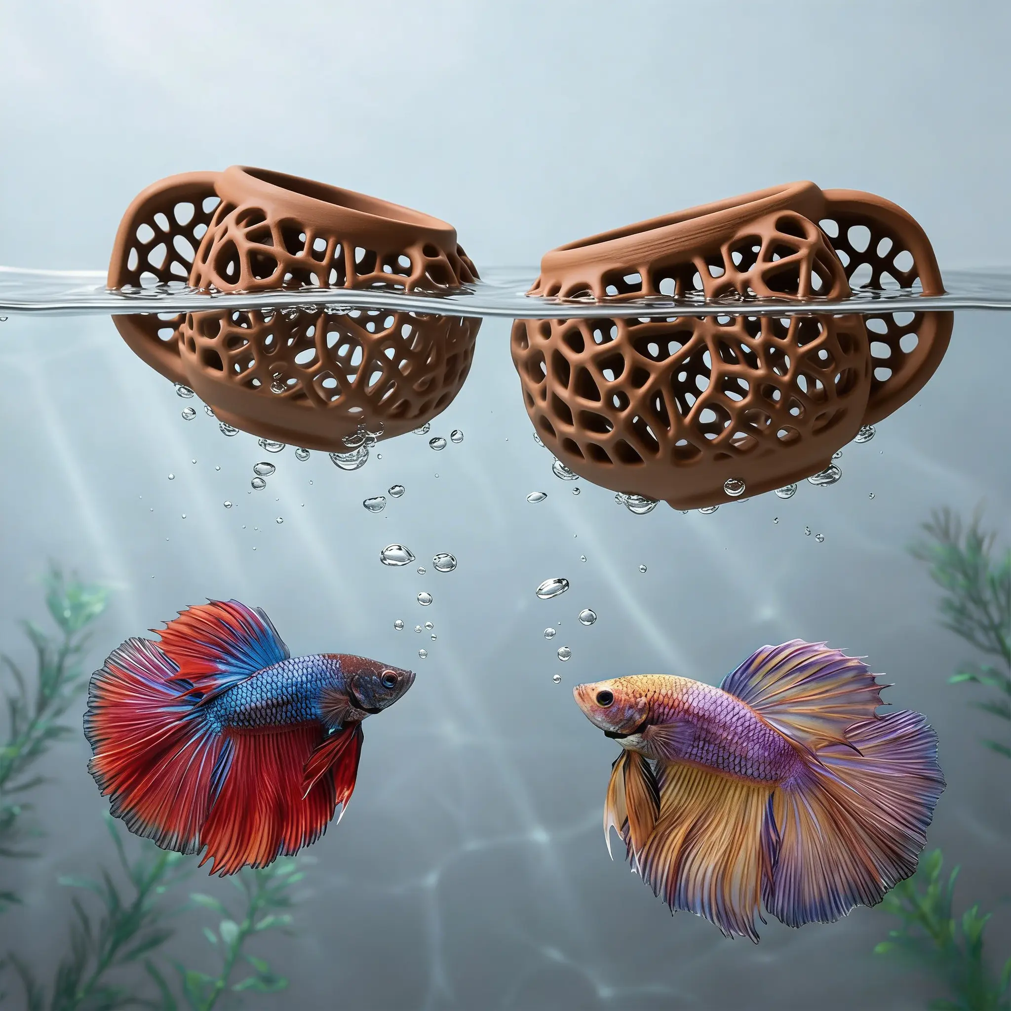 Kavilin Aquarium Hideout Decor House, Fish Tank Ornament for Small Fish & Shrimp, Floating Cave Decoration for Aquariums,2 Pack  (Brown))