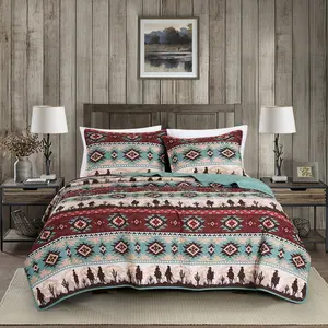 CHEZMOI COLLECTION Lodge Inspired Printed Microfiber Bedspread Quilt Set - Machine Washable, Lightweight, Year-Round Comfort, Rustic Charm, Twin/Full/Queen/King Sizes