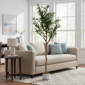 Artificial Olive Tree Tall Faux Olive Plant with Silk Leaves & Fruits – Potted Decorative Greenery for Indoor Home, Living Room, Office, 5ft