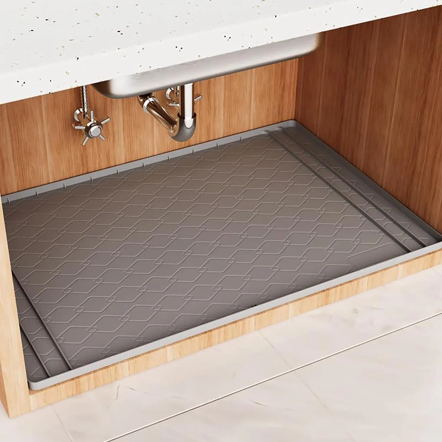 Silicone Under Sink Mat, Single Piece Kitchen Sink Mat, Shelf Liner and Cabinet Protector, Waterproof Bathroom Tray, Home Organizer, Rectangular Shape