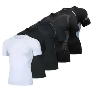 JIM Fitness 3/5 pack Men's Contrast Binding Compression Sports Tee Cool Dry Quick Dry Athletic Short Sleeve Shirt for Running Gym Workout