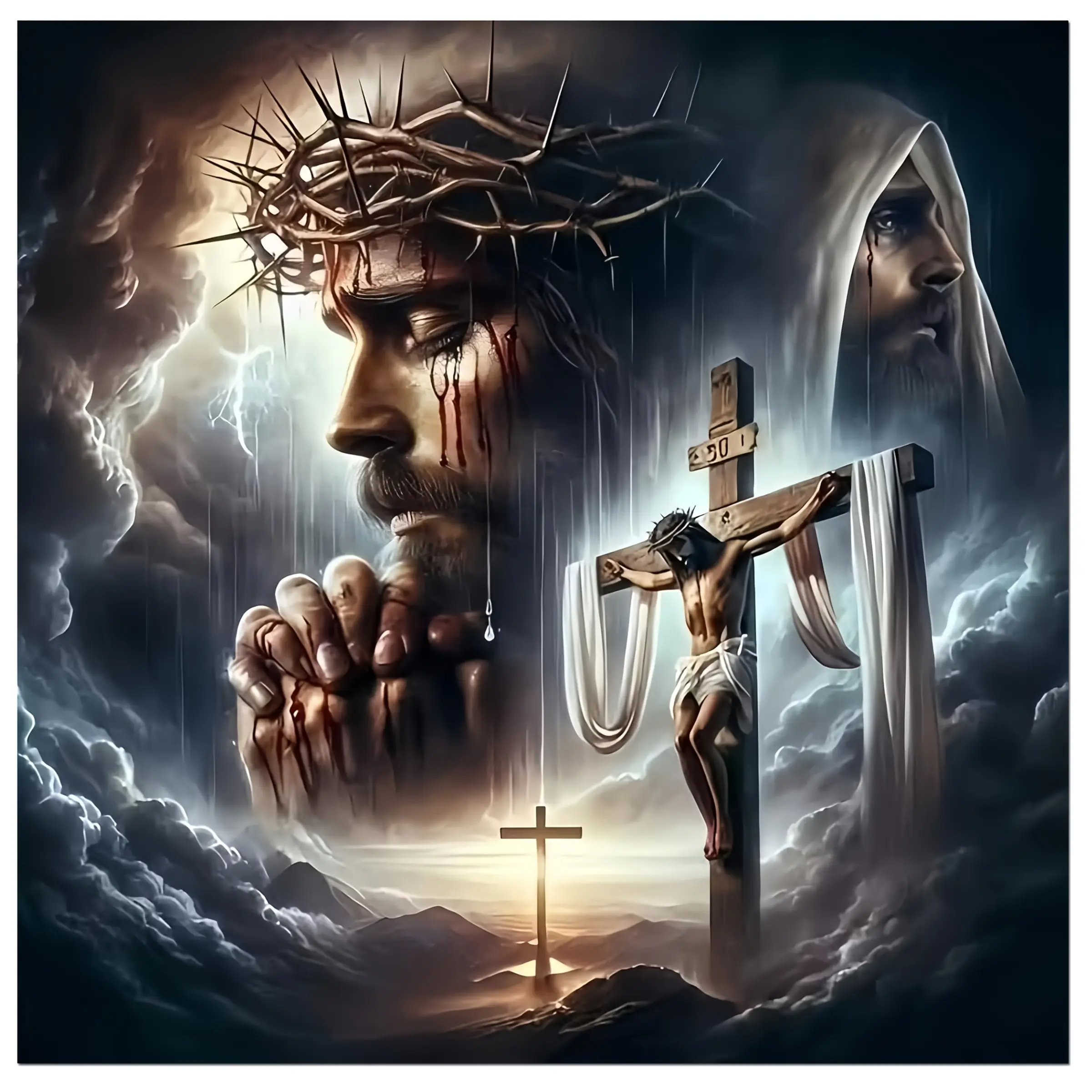 Praying Jesus Diamond Art Kits for Adults, DIY 5D Diamond Painting Kit for Beginners, Full Round Drill Gem Art Dots for Adults, Diamond Dots Paintings Crafts Home Wall Decor 14X14 Inch